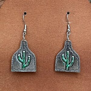 Saguaro Cactus Cow Tag Earrings